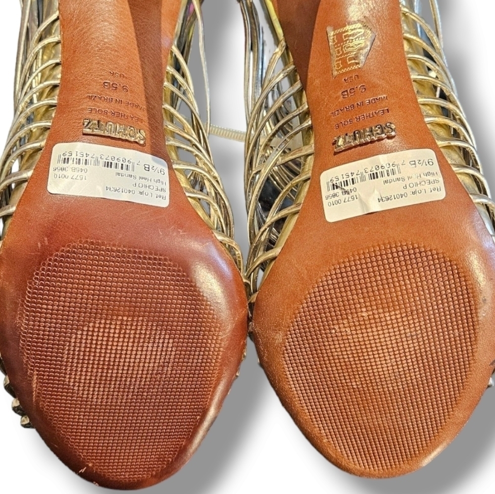 Womens Gold strappy heeled shoes. Size 9.5 - Picture 7 of 8